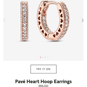 Brand New Pandora Pave Heart Rose Gold Hoops